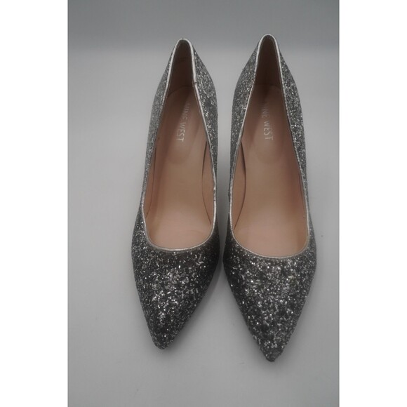 Nine West Silver Glitter Pointed Toe Stiletto Formal Pumps Party Heels Size 8M - Picture 3 of 10